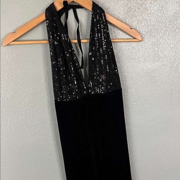 Bozzolo Pants - Bozzolo Black Sequin Velvet Halter Jumpsuit